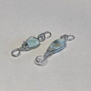 Handmade Raw Larimar Aquamarine Blue Gemstone Wire-Wrapped Pendant Stone Diy